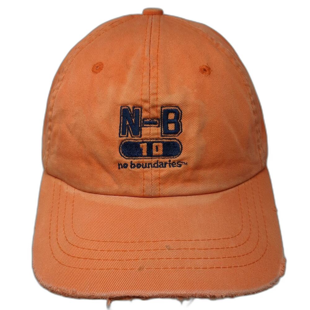No Boundaries Baseball Cap Orange Blue One Size Distressed Slideback Logo Hat